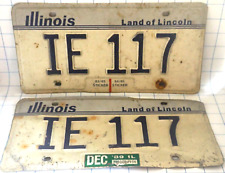 Pair Illinois Land of Lincoln 1989 Blue on White Metal Expired License Plates picture