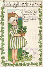 St Patrick's Day Postcard 403-B Mary Evans Price Musical Notes Girl Stripe Dress picture