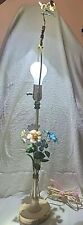 Vintage 1960s Italian Floral Metal Tole Table Lamp With Metal Base W/Finial 31