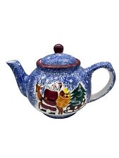 Christmas Santa Claus and Sleigh Blue and White Ceramic Teapot by Jay Import picture