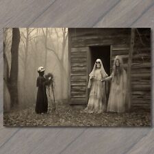 👻 POSTCARD: Weird Family Scary Vintage Wedding Halloween Cult Unusual Mask picture