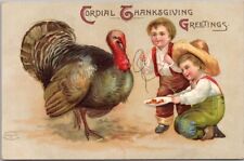 1910s Artist-Signed CLAPSADDLE Postcard THANKSGIVING Boys Trying to Catch Turkey picture