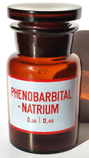 PHENOBARBITAL - NATRIUM, Vintage Glass Apothecary Pharmacy Brown Jar, 100ml, Cap picture