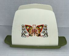 Vintage Mid Century Plastic Napkin Holder w/ Butterfly And Flowers 1970s /1980s picture