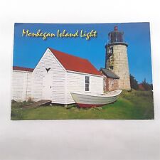 Maine -Monhegan Island Light- Lighthouse Row Boat Buildings 1990's Postcard 4x6 picture