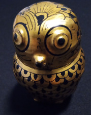 Vintage Owl Burmese Handpainted Black Gold Lacquerware Owl Trinket Box picture