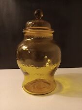 One (1) Vintage Indiana Glass Amber Yellow Dimpled Apothecary Jar with Lid picture