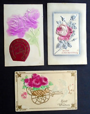 Lot (3) Novelty Greetings, roses, air brushed, silk & velvet picture