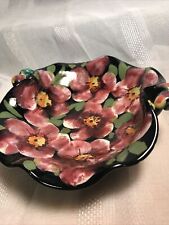 VTG Trinket Bowl Ashtray Handles Pink Green Poppy Flowers X-85 Italy Decorative picture