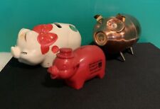 Lot Of 3 Pigs-Vintage 1950 Era Shawnee Pig Bank w/multi-color dots, Job Corp Red picture