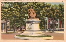 Postcard ME Portland Longfellow Monument & Square Linen Vintage PC f2295 picture