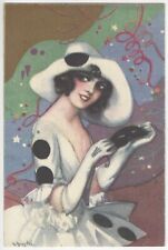 1920 Artist Signed Chiostri - Art Deco Beauty Girl at Costume Ball, Old Postcard picture