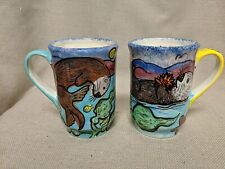 Two Hand-painted Otter Mugs - K. Gelff Monterey Bay Aquarium  picture