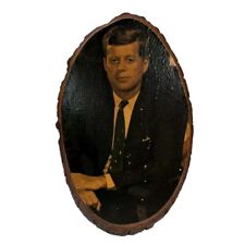 Vintage John F Kennedy Portrait on Live Bark Edge Wood Slab Plaque 10