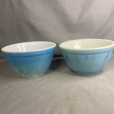 2 Vintage Pyrex Primary Color Nesting Bowl Faded Blue 401 Ovenware USA Made picture