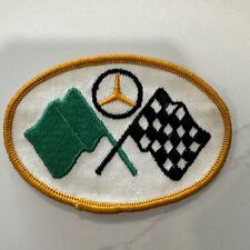 Vintage 70s Mercedes Emblem Racing Checkered Flag Green Flag Embroidered Patch picture