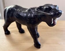 Vintage Leather Wrapped Black Panther Jaguar Sculpture Figure Glass Eyes  picture