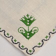 LOT of 4 Vintage  Embroidered Napkins Linen Mid-Century Green/Black picture