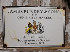 VINTAGE JAMES PURDEY & SON PORCELAIN SIGN GUN RIFLE MAKER AMMUNITION LONDON UK picture