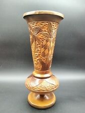 Vtg Wood Vase Hand Turned Carved Floral Pineapple Palm Tree 10