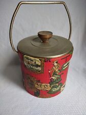 Vintage Mid Century Modern Gabor Designs Ice Bucket Old English Red Faux Leather picture