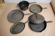 Lot of 5 Vintage Cast Iron Pans Lodge 2.5qt 12