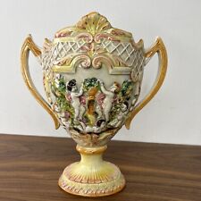 ANTIQUE CAPODIMONTE CERAMIC VASE - ITALY - Urn Style Vase - Cherub Scene picture