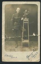 Original 1918 WWI RPPC Posed Young American Soldier in Uniform Salonica Greece picture