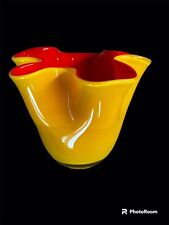 NEW Gorgeous Designs Studios Glass Two Tones Red/Yellow Vase 5”H, 5.5”D picture