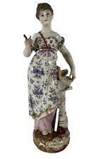 ANTIQUE MEISSEN PORCELAIN FIGURINE YOUNG LADY MARKED SWORDS Repair picture