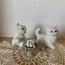 Two Vintage White Persian Kittens Home Interior Blue Eyes Cats Porcelain Bisque picture