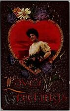 c1910 VALENTINE LOVES GREETINGS HEART FLOWERS EMBOSSED POSTCARD 26-227 picture