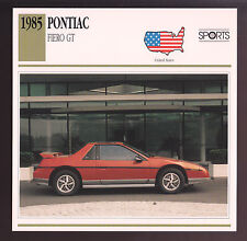 1985 Pontiac Fiero GT V6 Red Sports Car Photo Spec Sheet Info Stat ATLAS CARD picture