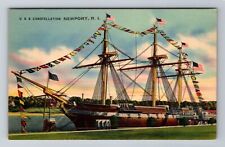 Newport RI-Rhode Island, USS Constellation, Ship, Vintage Souvenir Postcard picture