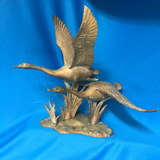 Vintage Brass Geese In Flight Sculpture Figurine - Unpolished Patina Finish picture