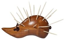Vintage Teak Wood MCM Mouse Hedgehog Porcupine Toothpick Holder picture