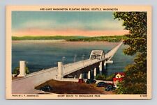 Postcard Floating Bridge Seattle Washington, Vintage Linen B17 picture