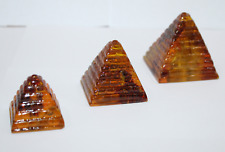 3 RARE ANCIENT EGYPTIAN ANTIQUE AMBER Pyramids Pharaonic Statue EGYCOM picture