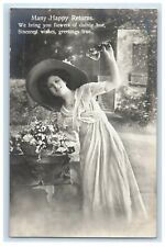 c1910's Sincerest Wishes Greetings Beautiful Girl RPPC Photo Antique Postcard picture