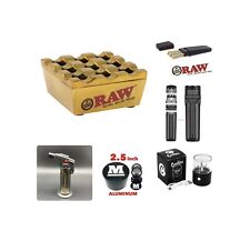 Raw Vanash Windproof Ashtray gold+raw three tree cone case+grinder+torch+loader picture