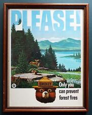 1950s 1960s Framed Vintage Original Smokey Bear Waxed Cardstock Poster picture