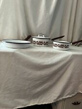 Vintage 70s 4 Piece Enamelware Brown Flower Design Made In Poland Kitchenalia picture
