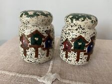 Vintage Gibson Ceramic Birdhouse Hand Painted Green Salt Pepper Shakers picture