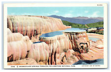 Postcard Mammoth Hot Springs Terraces, Yellowstone National Park, WY linen B16 picture