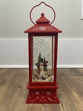 Red Lantern Snowman 11” Snow Globe Lighted Automatic Swirling Glitter Christmas picture