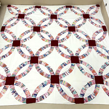 Handmade Plaid Double Wedding Ring Cotton Patchwork Quilt top/topper 86x86