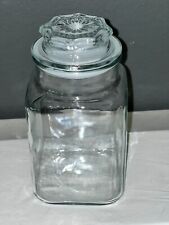 Vintage Canister Apothecary Square Storage Jar Clear Glass 9” X 4.5” Large picture