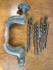 Vintage Antique Sheffield #5 Wood & Brass Woodworking Tool Drill picture