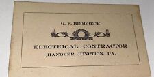 Rare Antique G. F. Brodbeck Electrical Contractor Business Card Hanover, PA US picture