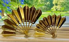 Vtg HOMCO Home Interior Ornate Brass MCM Fan Wall Art Decor Hanging Lot Of 2 picture